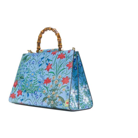 Gucci Nymphae Azure Shanghai Leather Handbag Snap Floral Blue Gold Bag Purse NEW - Picture 11 of 16